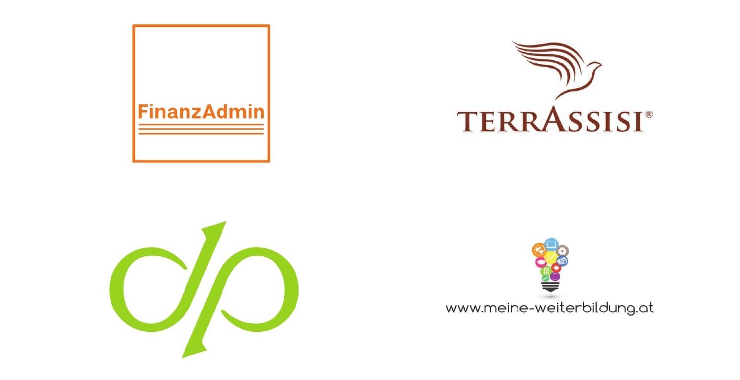 Logos von FinanzAdmin, terrAssisi, die Plattform und meine-weiterbildung.at