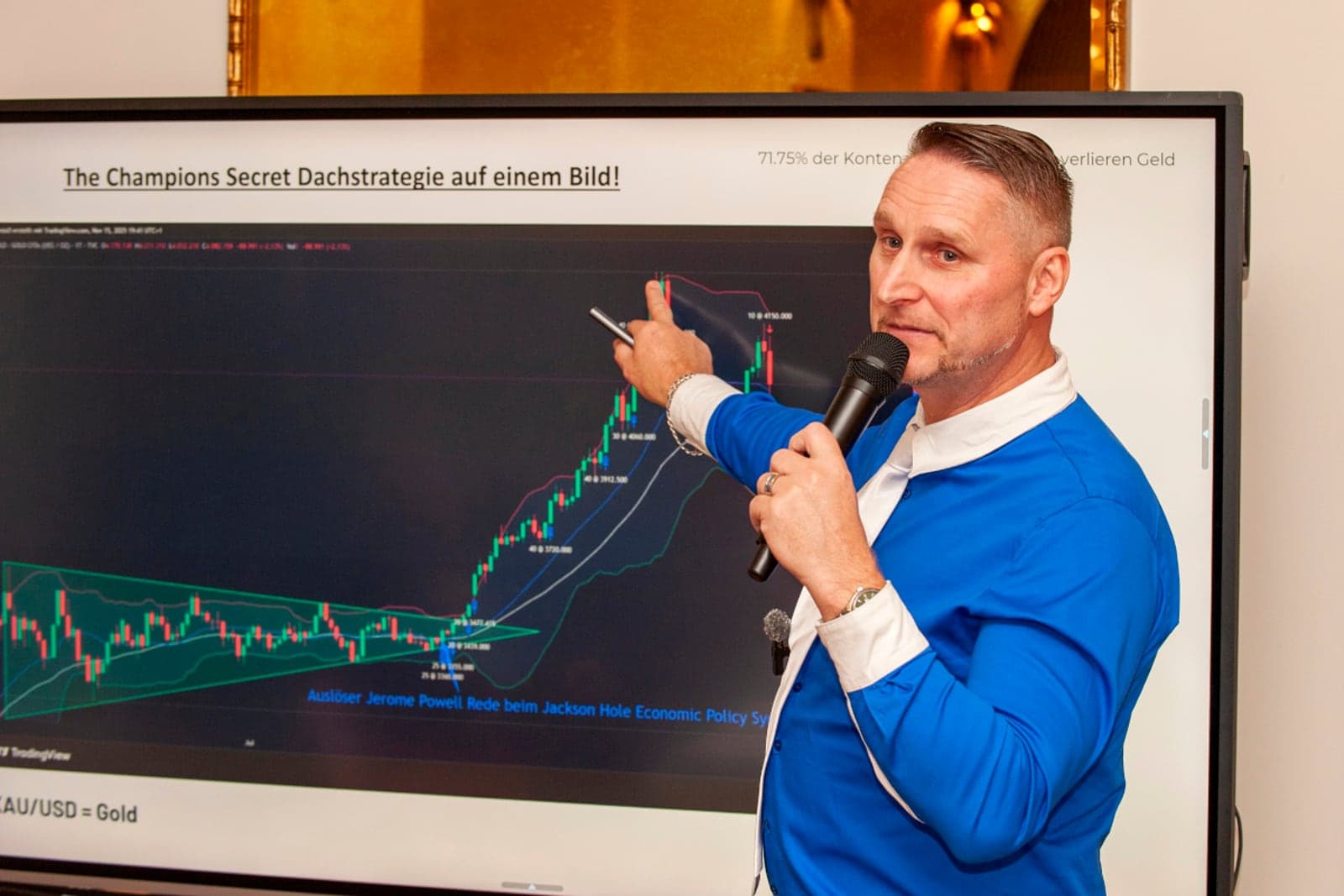 Stefan Leichtfried erklärt eine Chartformation während seines Vortrags