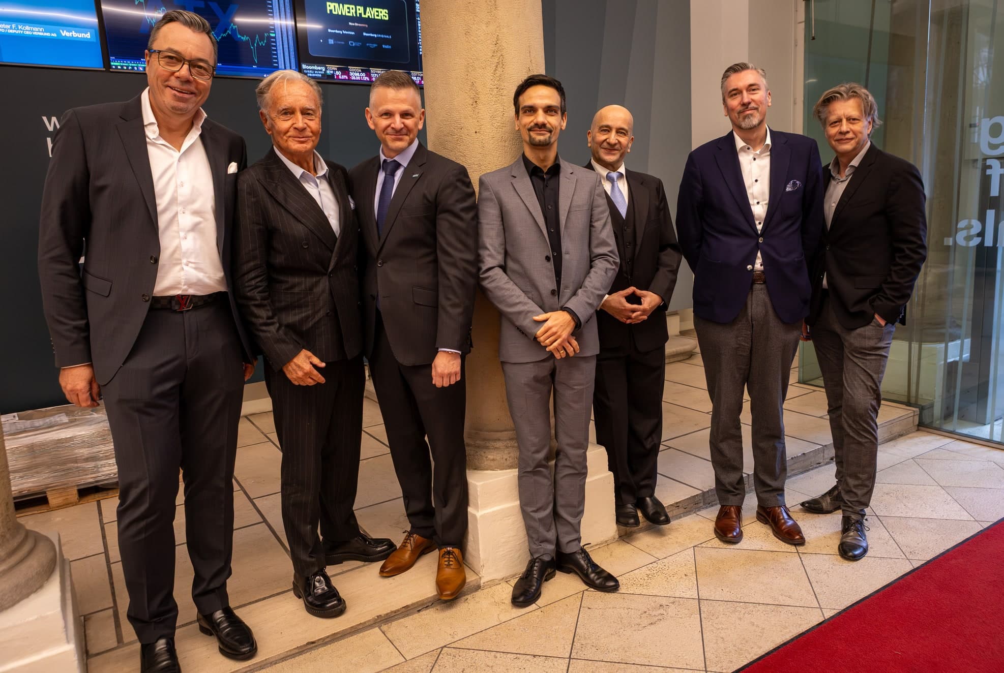 Thomas Cimbal, Helmuth Horeth, Harald Fuchs, Marc Zoll, Ramin Monajemi, Fredrik von Knorring und Robert Gillinger in der Wiener Börse