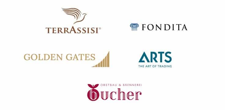 Logos von terrAssisi, Fondita, Golden Gates, ARTS und Obstbau Bucher